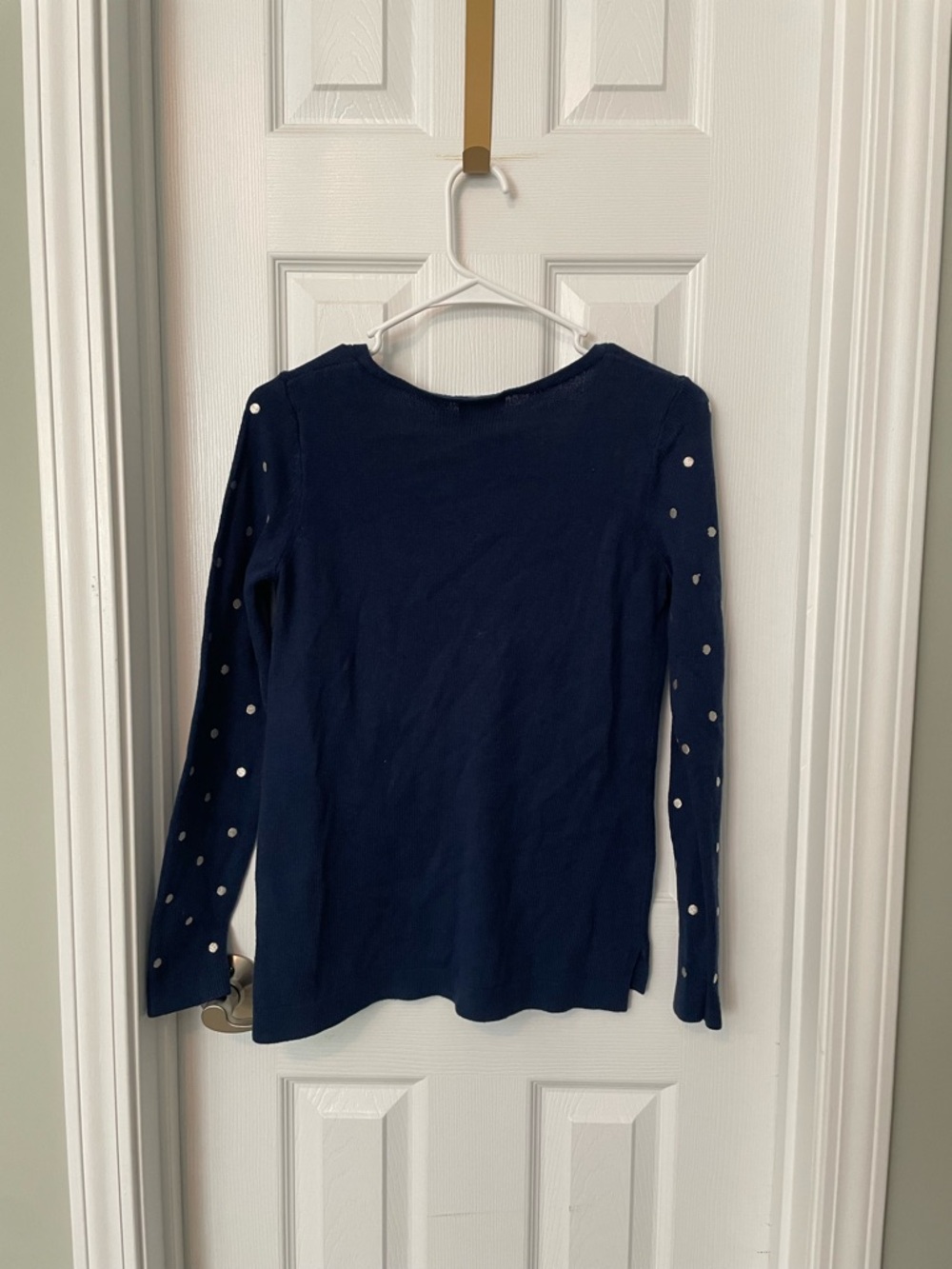 Old Navy Navy V-Neck Sweater with White Polka Dots - Picture 2 of 4